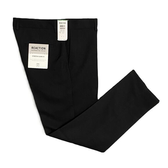 Kenneth Cole Dress Pant Men's 34x30 Slim Fit Stretch Gabardine Solid Black NEW - Picture 1 of 13